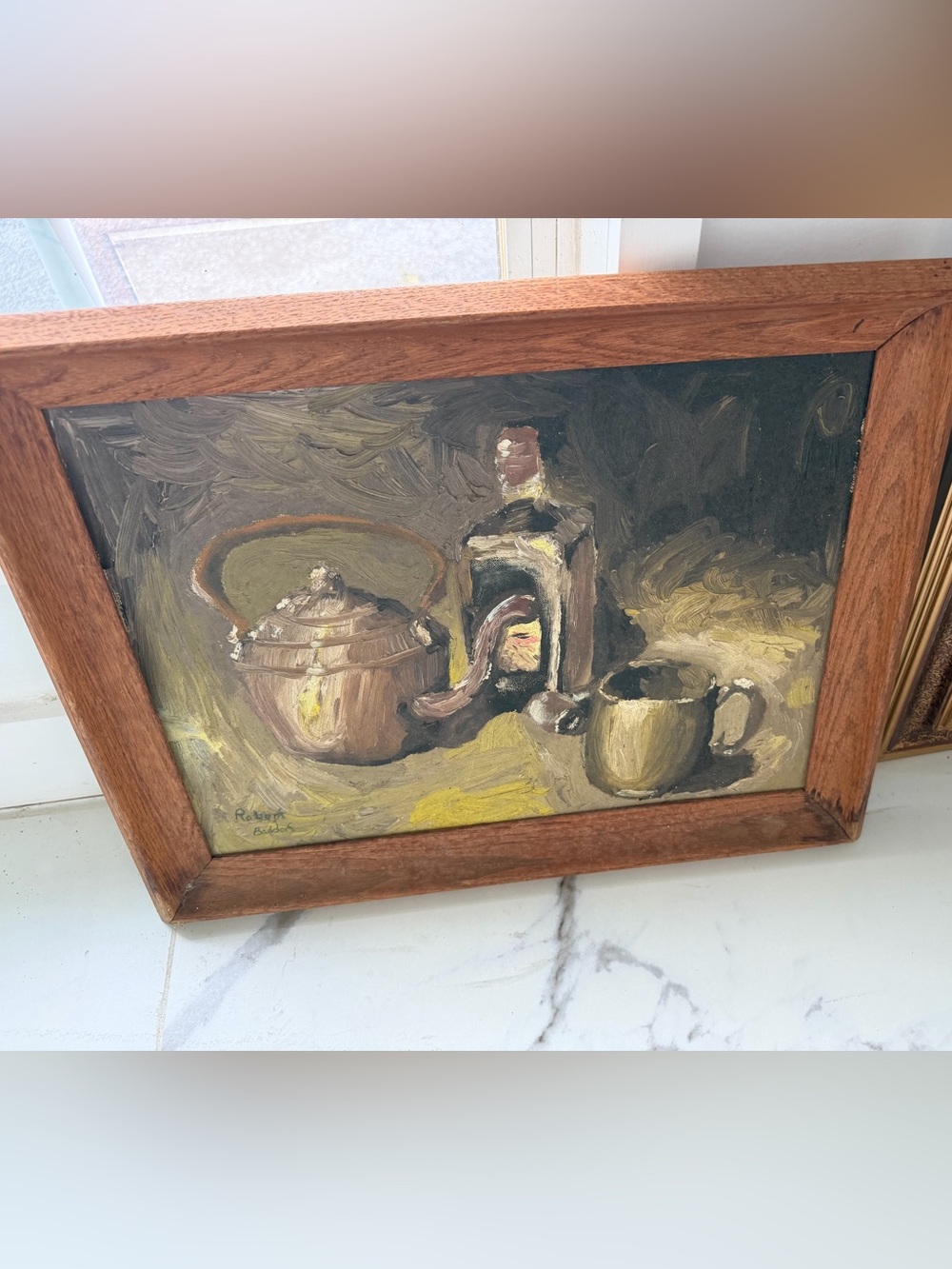 Still Life Oil Painting in Brown and Olive Tones